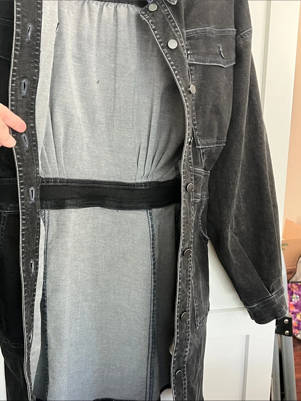 Free People Bo Denim Mini Dress Washed Black XS Excellent Condition - Picture 6 of 6